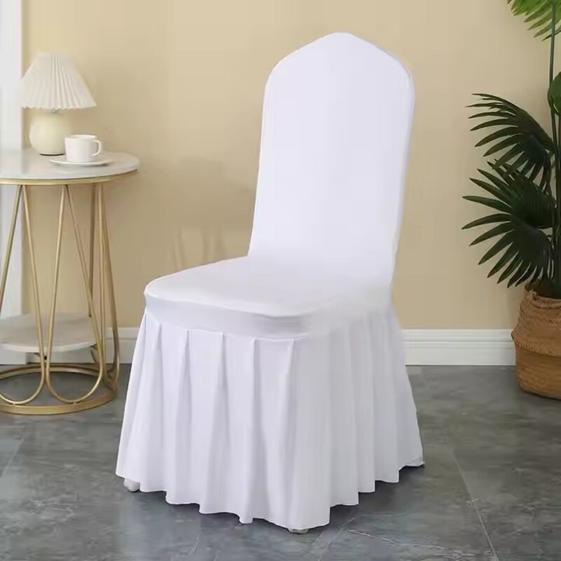 Cheap Universal White Wedding Chair Covers With Ruffle Ruched Skirt Design For Events